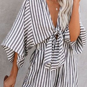 Striped V-neck High Waisted Romper